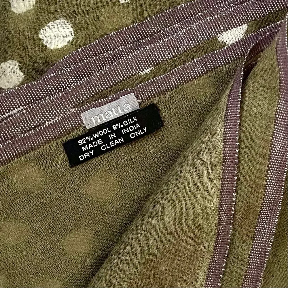 Matta Wool Silk Olive Green White Polka-Dot Lightweight Patti Scarf